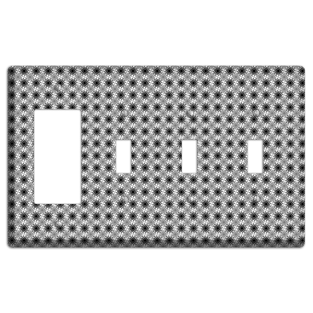 Black and Grey Sun Contour Rocker / 3 Toggle Wallplate