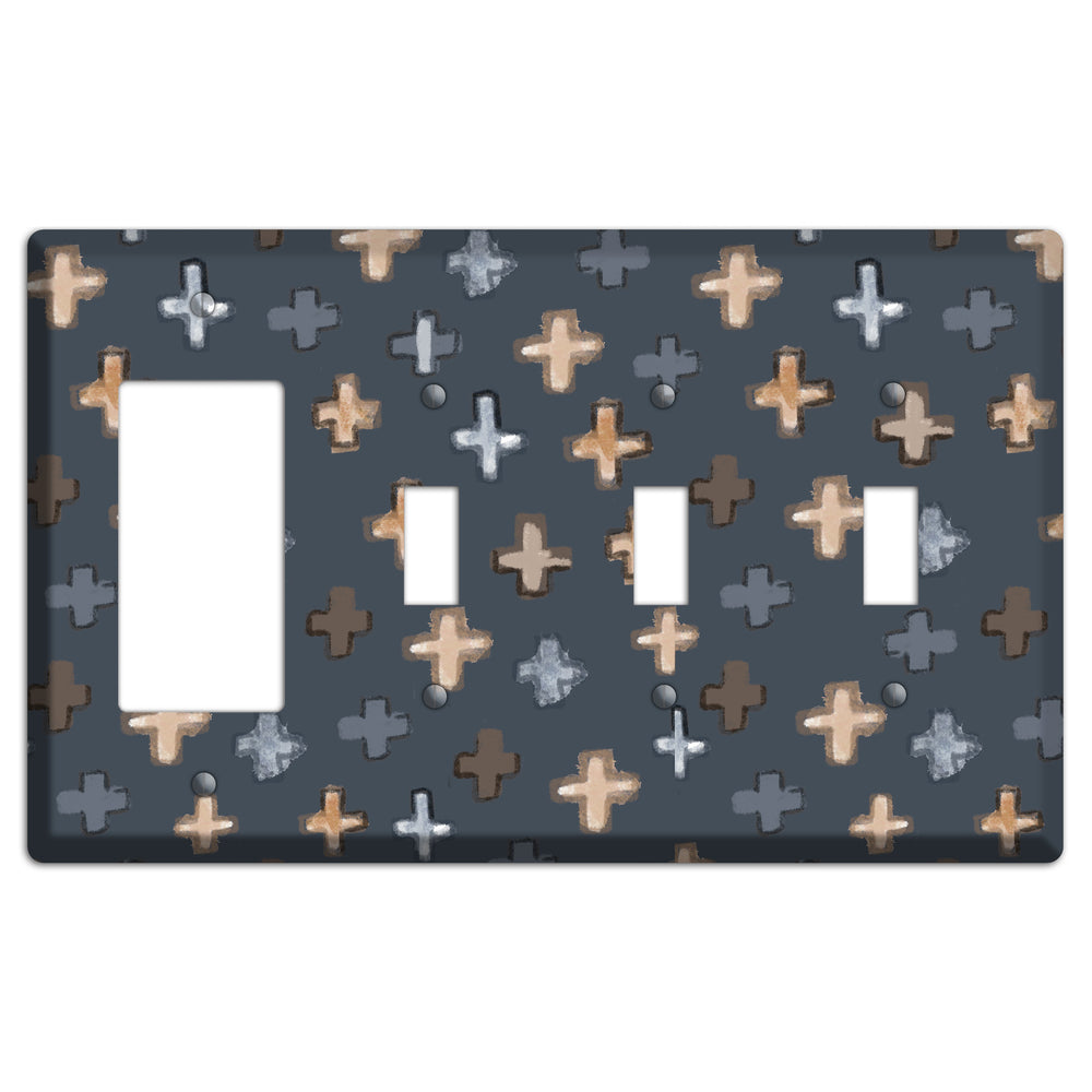 Navy Plus Signs Rocker / 3 Toggle Wallplate