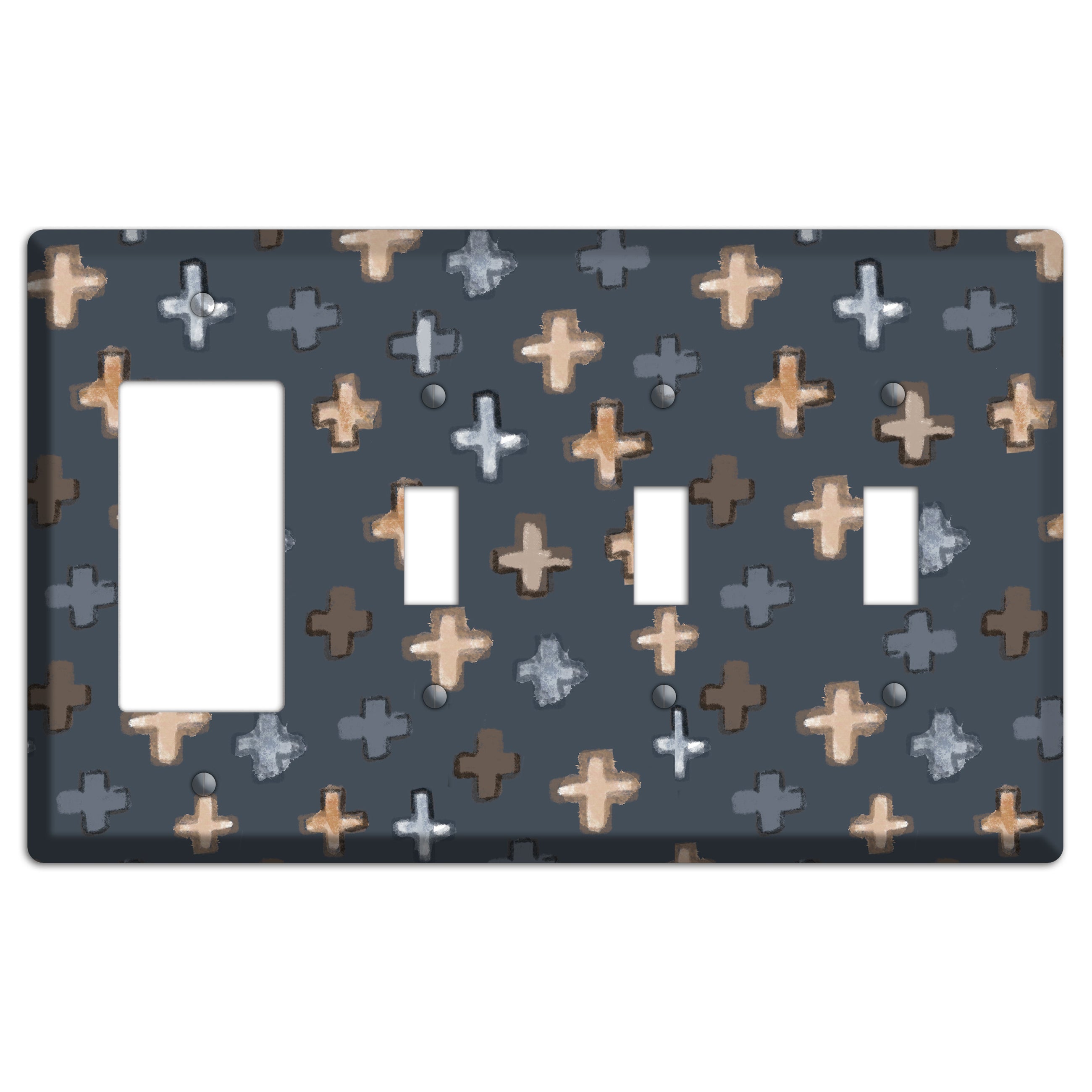 Navy Plus Signs Rocker / 3 Toggle Wallplate
