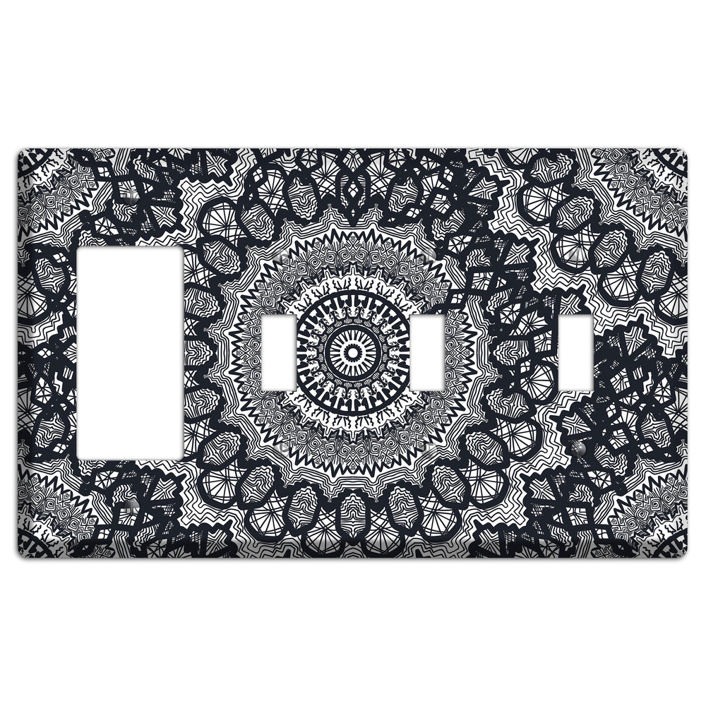 Mandala Black and White Style T Cover Plates Rocker / 3 Toggle Wallplate