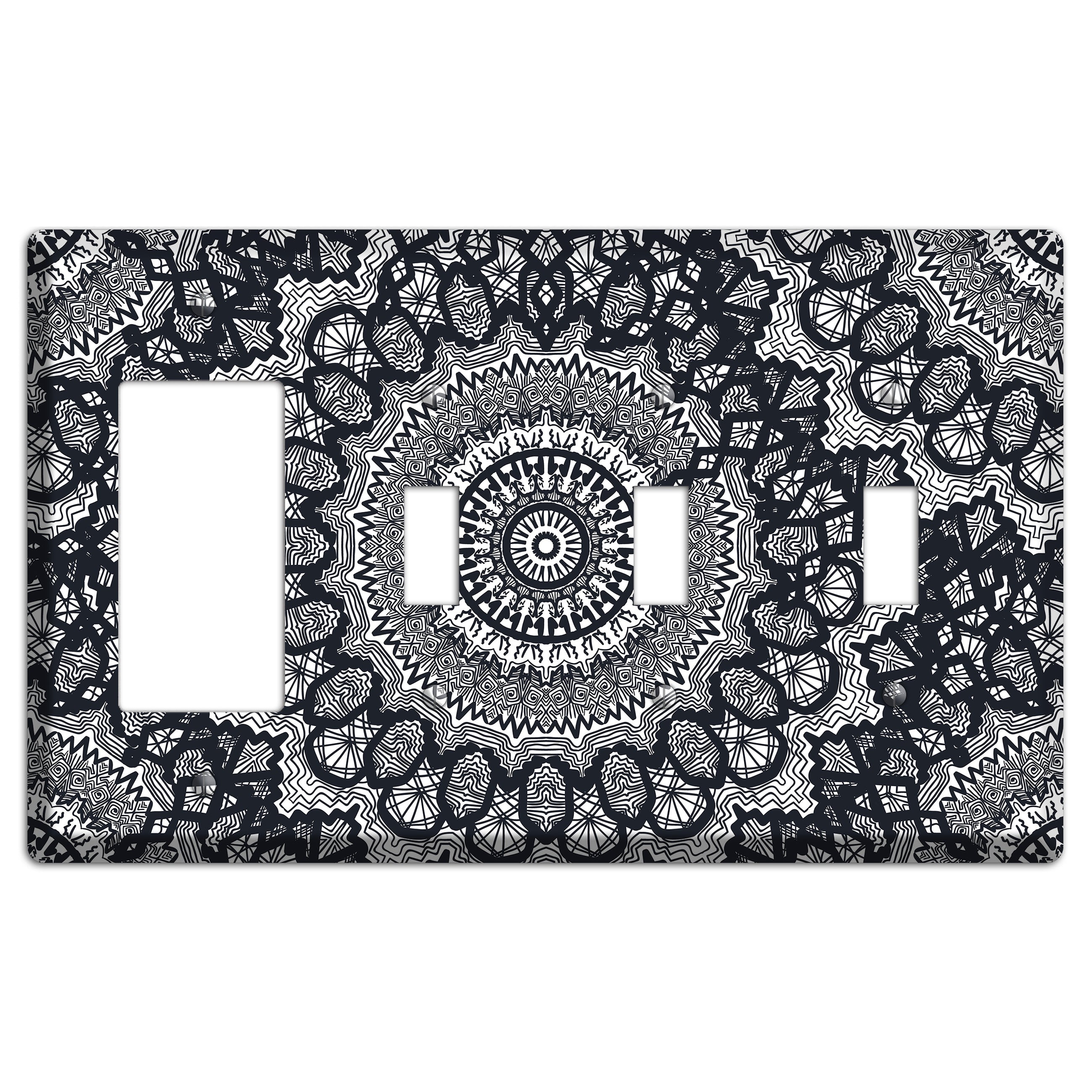 Mandala Black and White Style T Cover Plates Rocker / 3 Toggle Wallplate