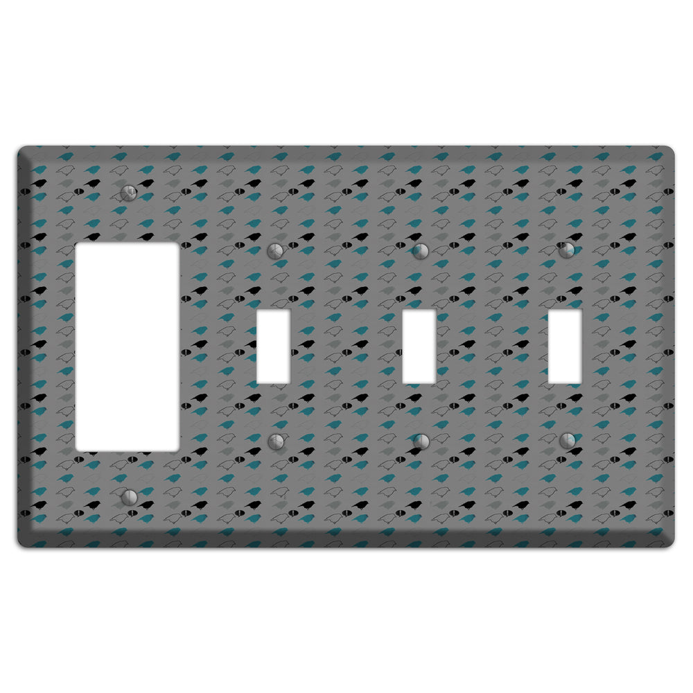 Grey with Small Green Birds 3 Rocker / 3 Toggle Wallplate