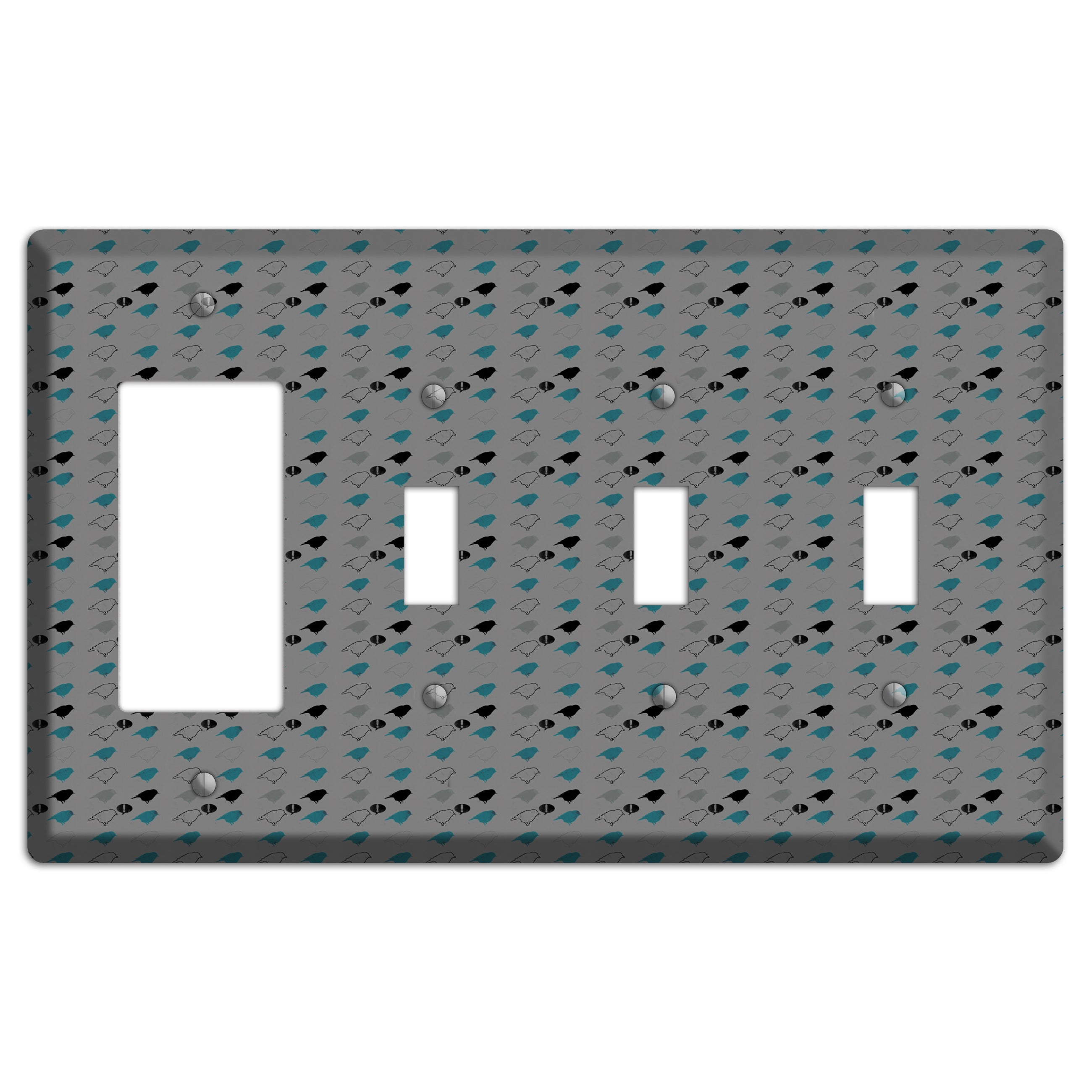 Grey with Small Green Birds 3 Rocker / 3 Toggle Wallplate