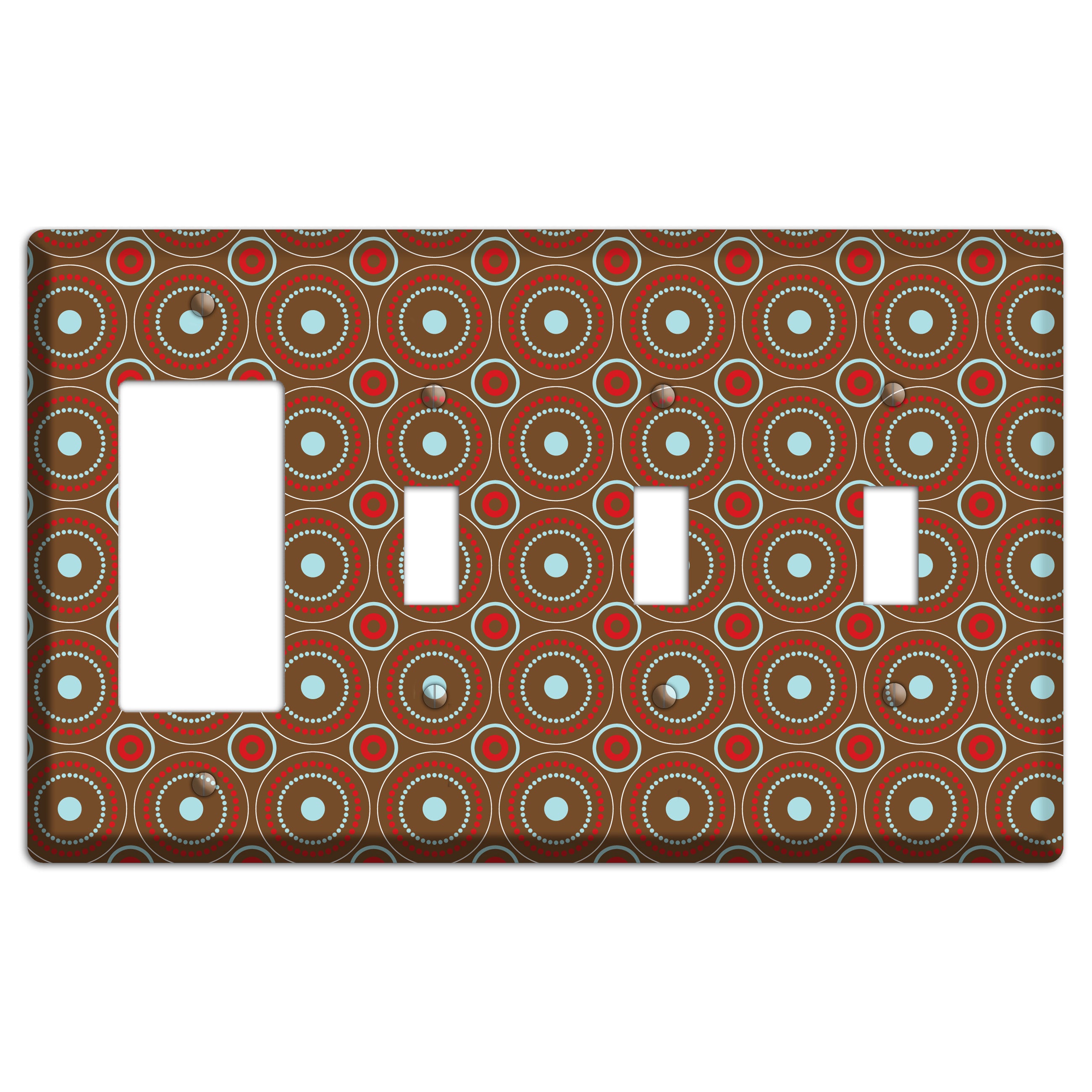 Brown with Red and Dusty Blue Retro Suzani Rocker / 3 Toggle Wallplate