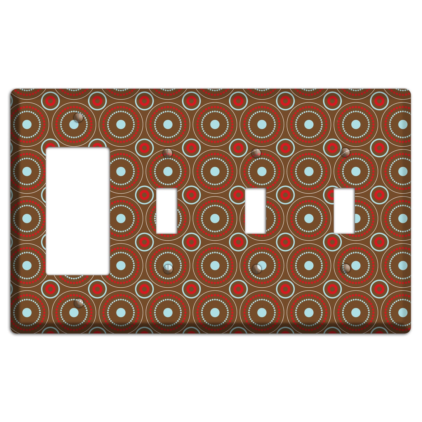 Brown with Red and Dusty Blue Retro Suzani Rocker / 3 Toggle Wallplate