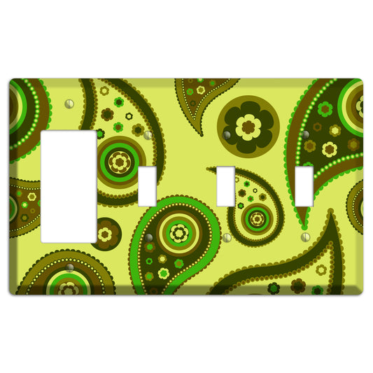 Bright Green Paisley Rocker / 3 Toggle Wallplate
