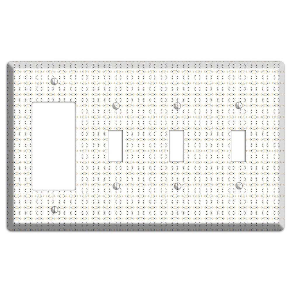 White with Grey and Olive Simple Geometric Rocker / 3 Toggle Wallplate