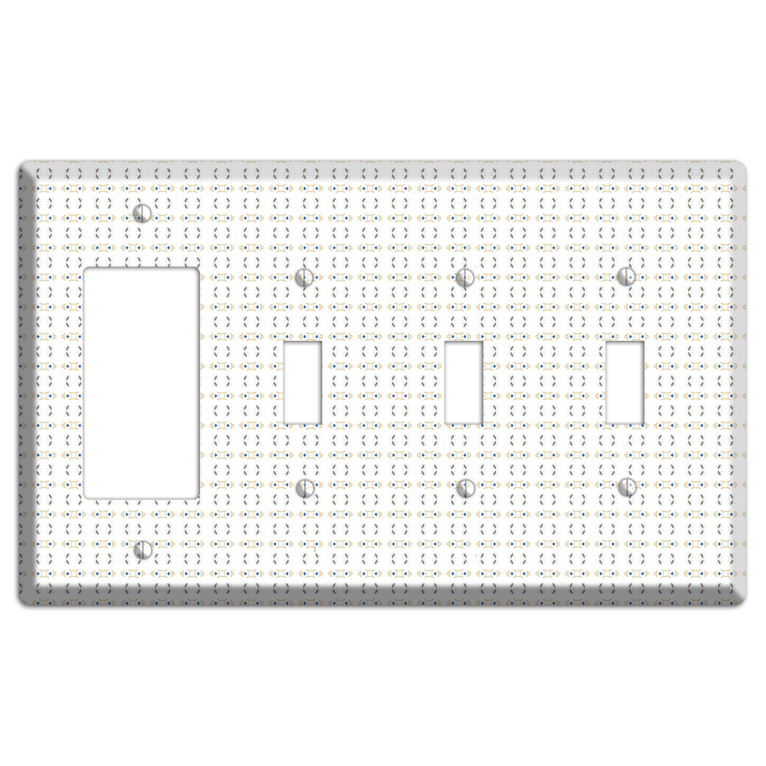 White with Grey and Olive Simple Geometric Rocker / 3 Toggle Wallplate
