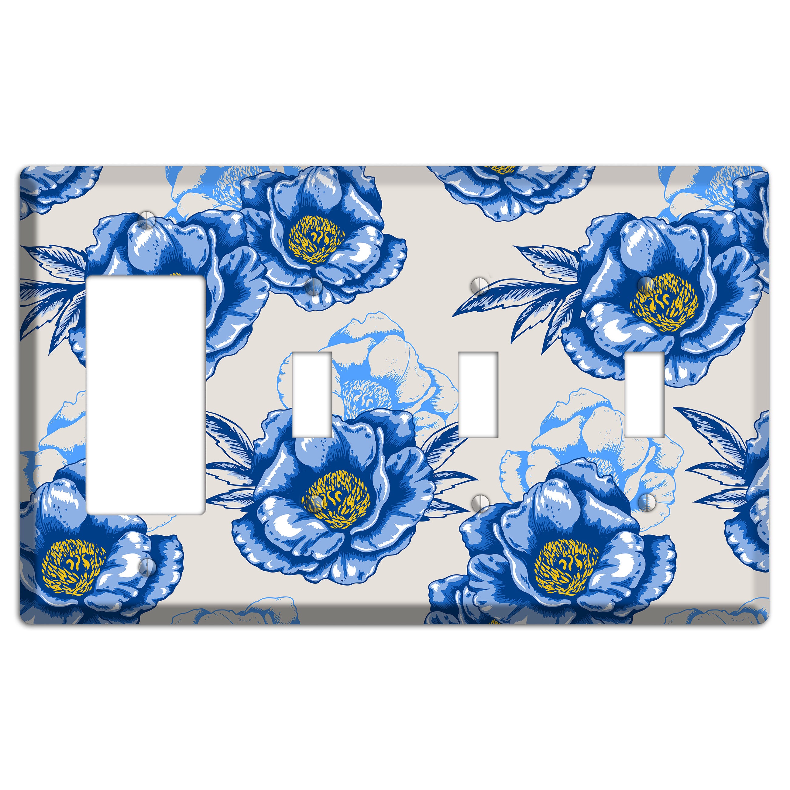 Blue Peony Rocker / 3 Toggle Wallplate