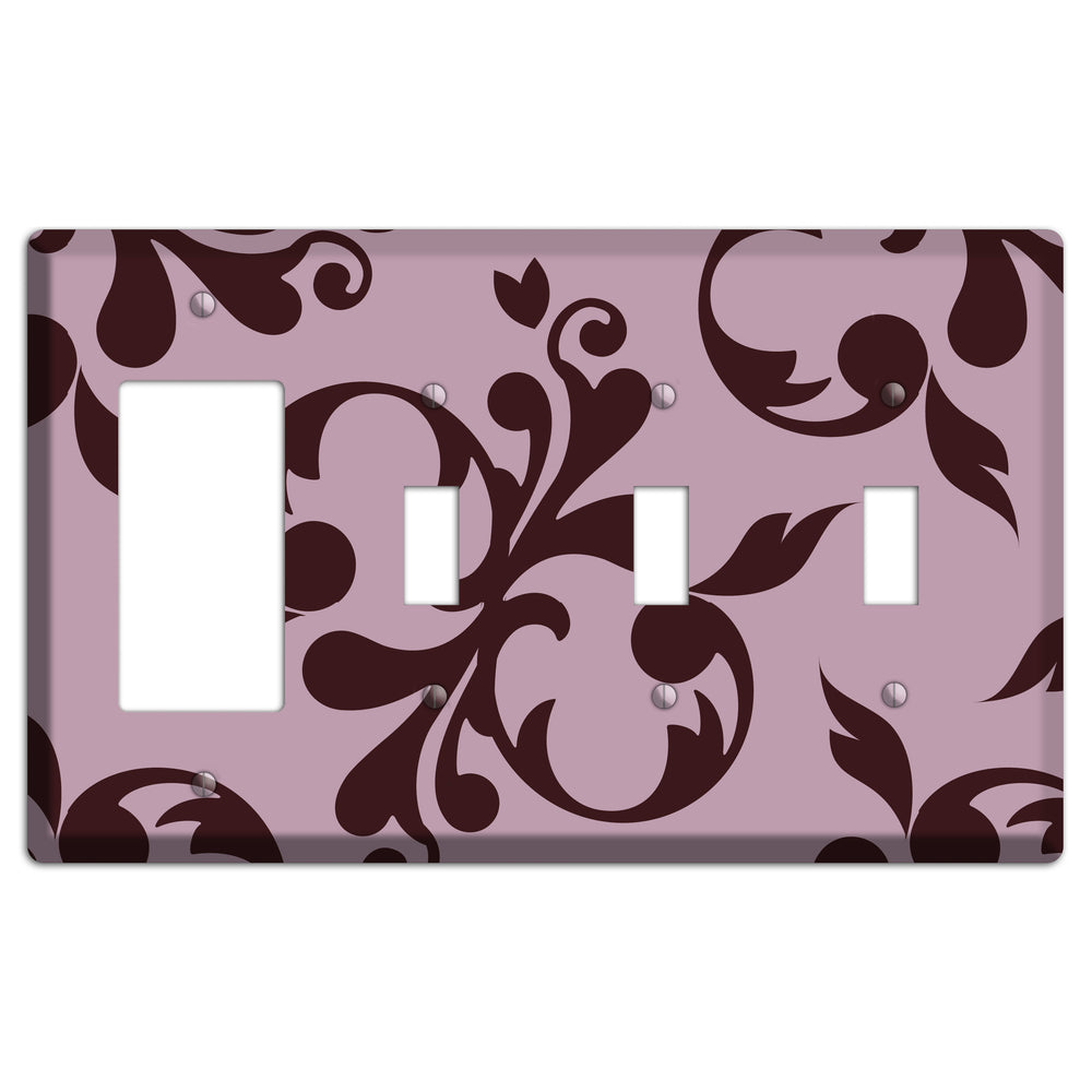 Dusty Rose and Burgundy Toile Rocker / 3 Toggle Wallplate