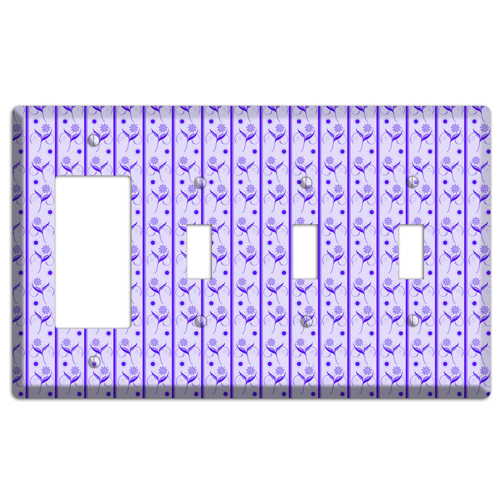 Purple Floral Pattern Rocker / 3 Toggle Wallplate