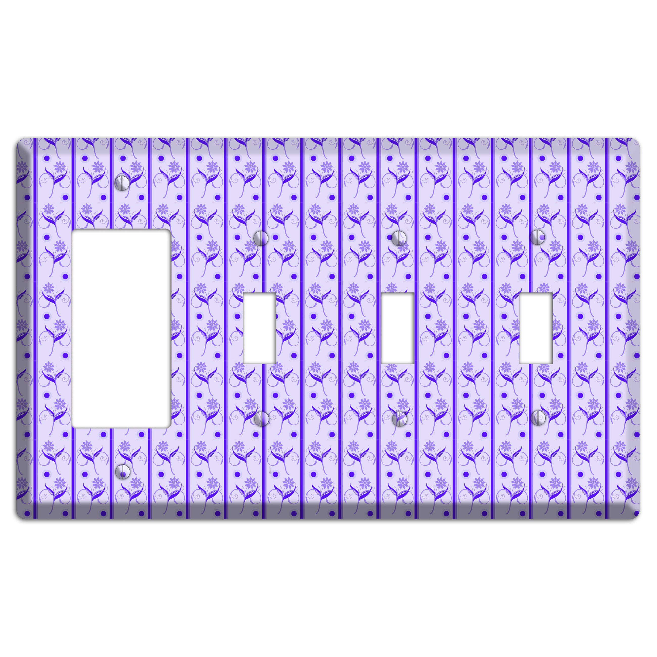 Purple Floral Pattern Rocker / 3 Toggle Wallplate