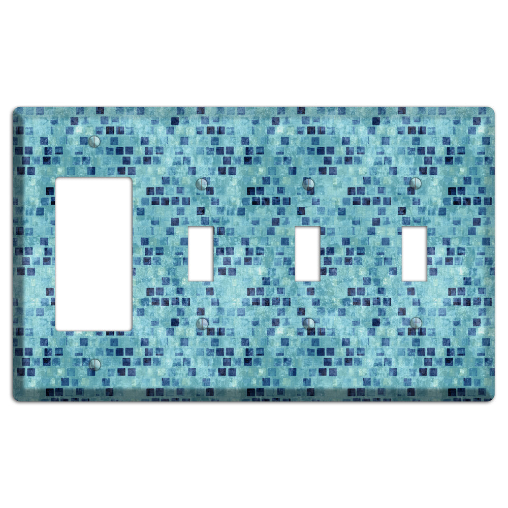 Turquoise Grunge Tile Rocker / 3 Toggle Wallplate