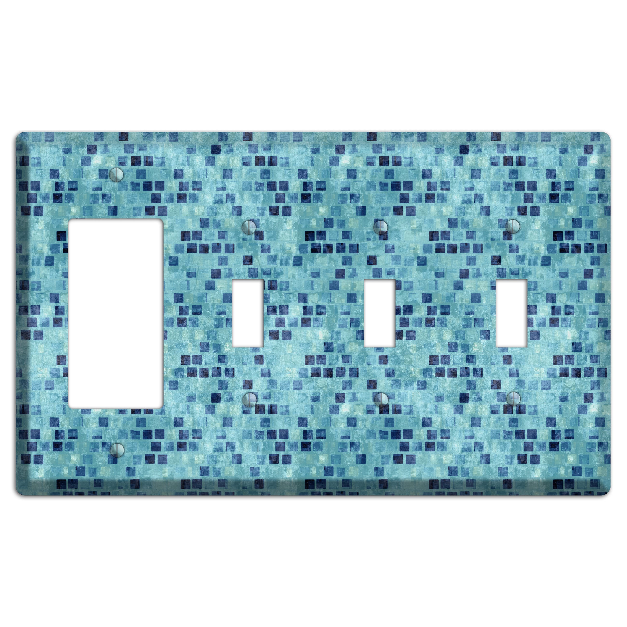 Turquoise Grunge Tile Rocker / 3 Toggle Wallplate