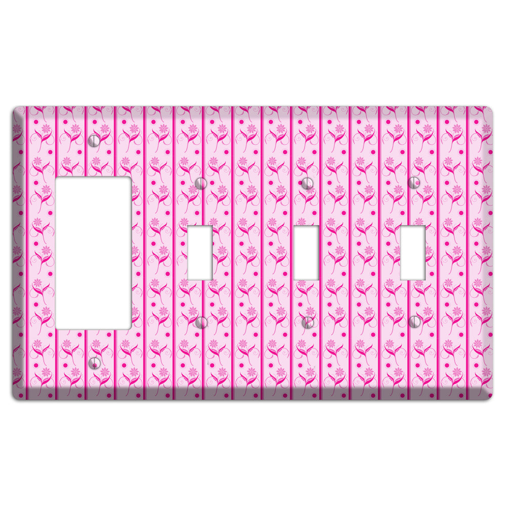 Pink Floral Pattern Rocker / 3 Toggle Wallplate