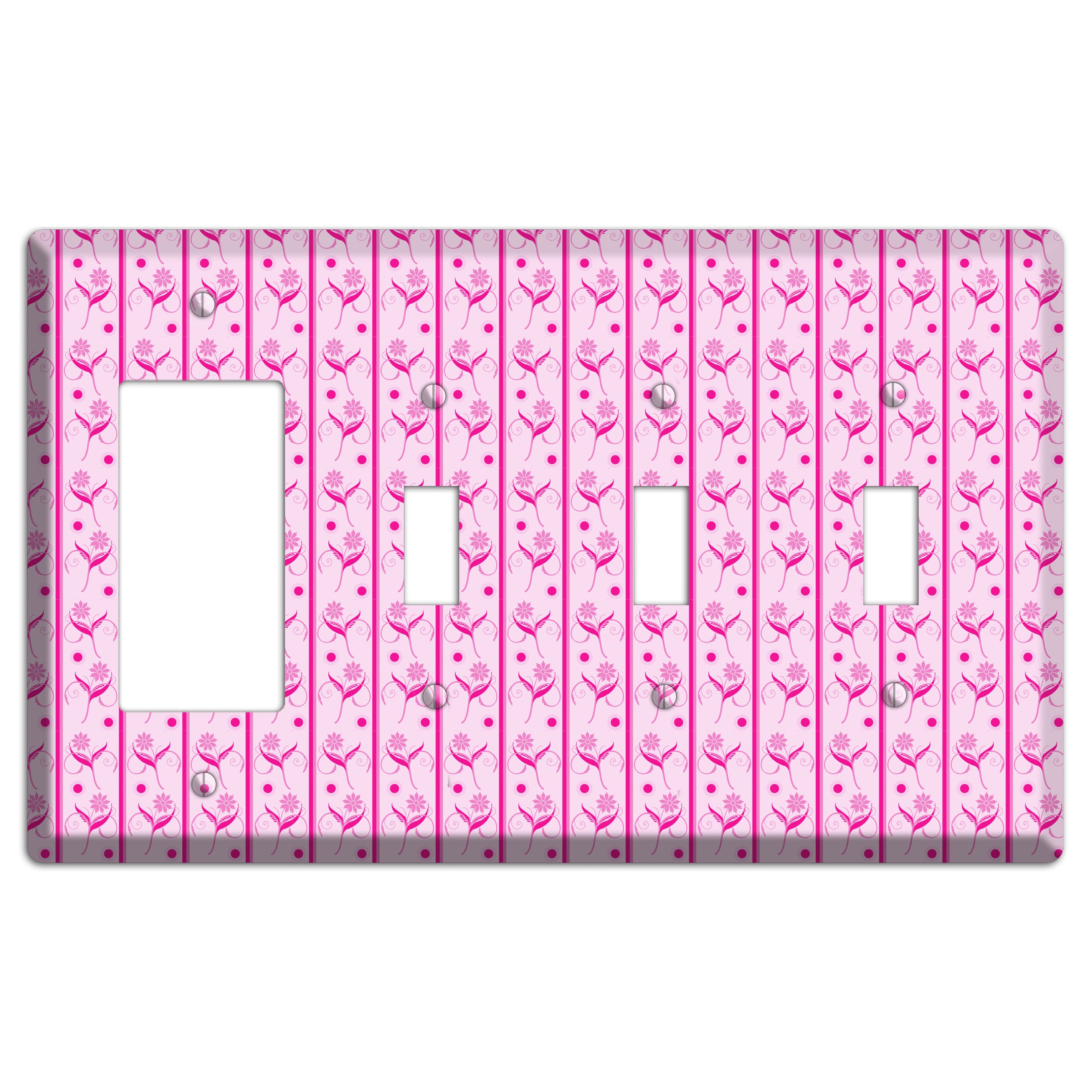 Pink Floral Pattern Rocker / 3 Toggle Wallplate