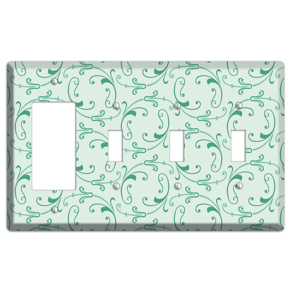 Aqua Victorian Sprig Rocker / 3 Toggle Wallplate