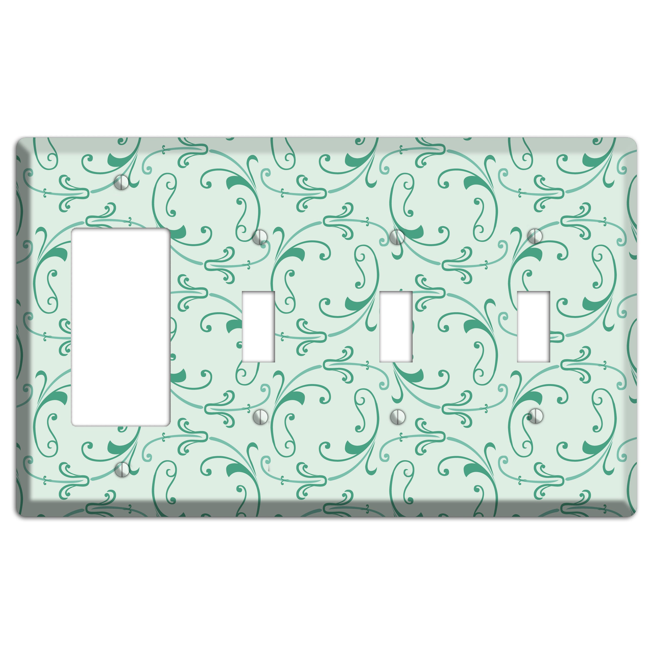 Aqua Victorian Sprig Rocker / 3 Toggle Wallplate