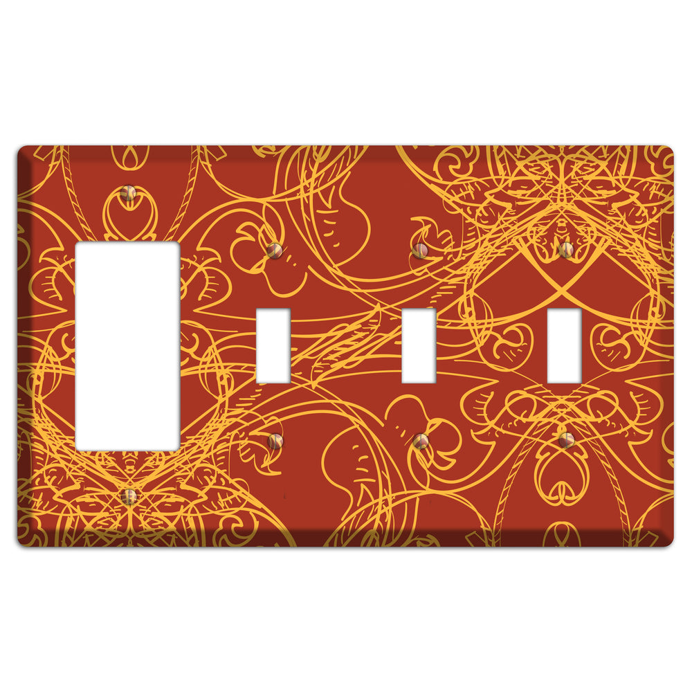 Red Deco Sketch Rocker / 3 Toggle Wallplate