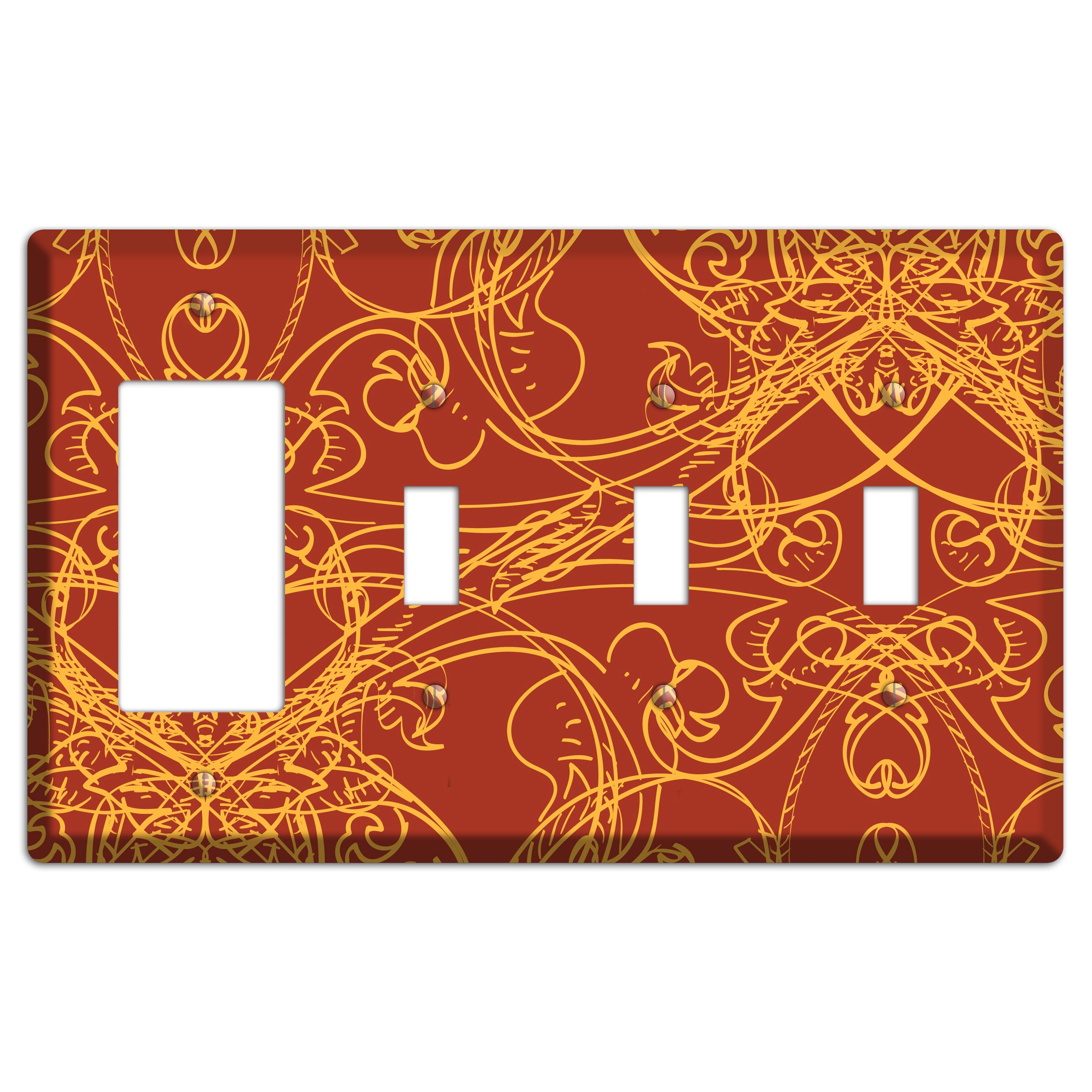 Red Deco Sketch Rocker / 3 Toggle Wallplate