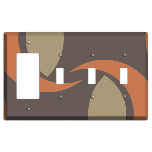 Grey Beige and Orange Abstract Rocker / 3 Toggle Wallplate