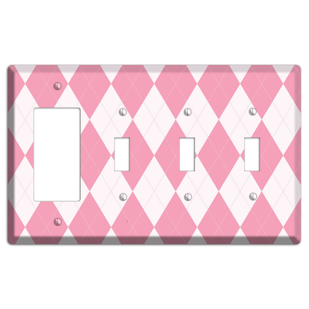 Pink Argyle Rocker / 3 Toggle Wallplate