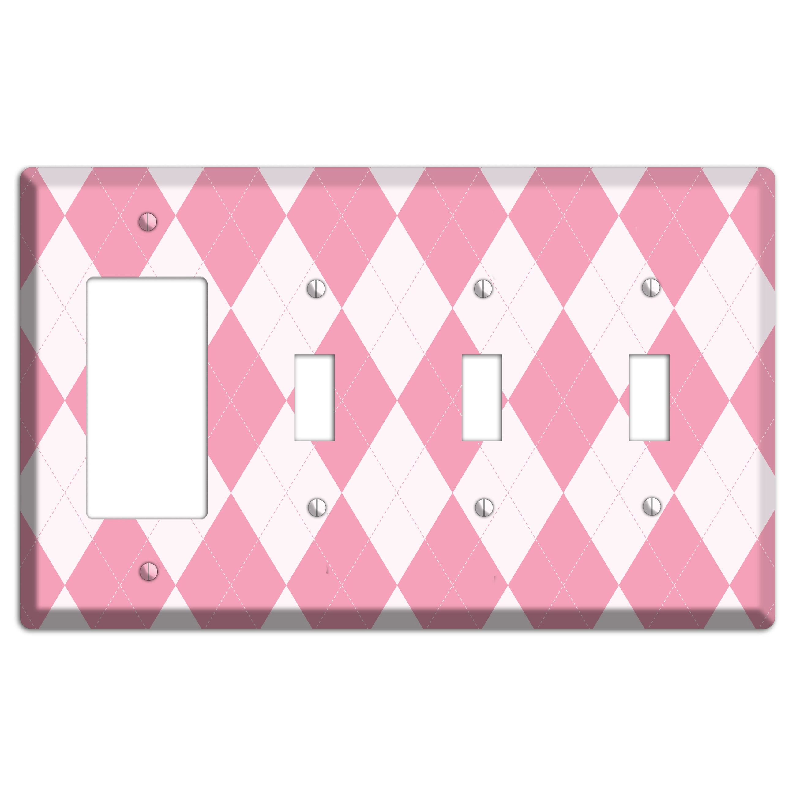 Pink Argyle Rocker / 3 Toggle Wallplate