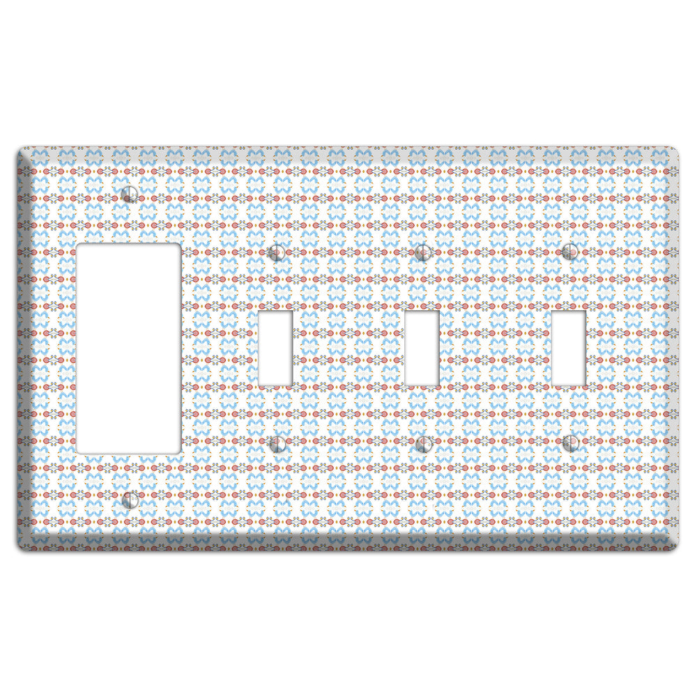 White with Blue Red Tapestry Rocker / 3 Toggle Wallplate