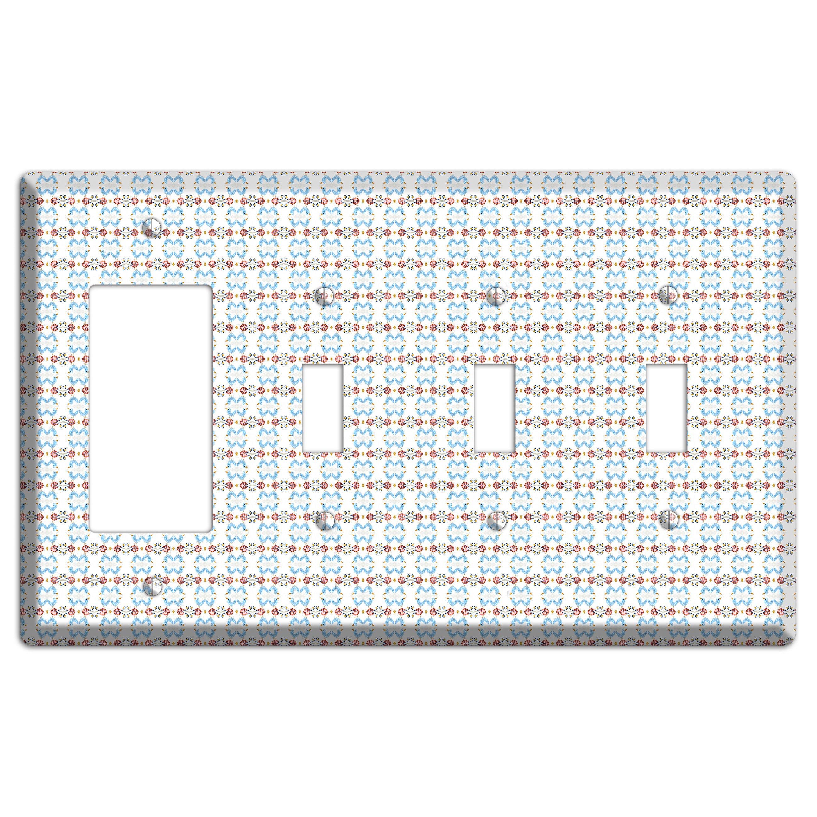 White with Blue Red Tapestry Rocker / 3 Toggle Wallplate