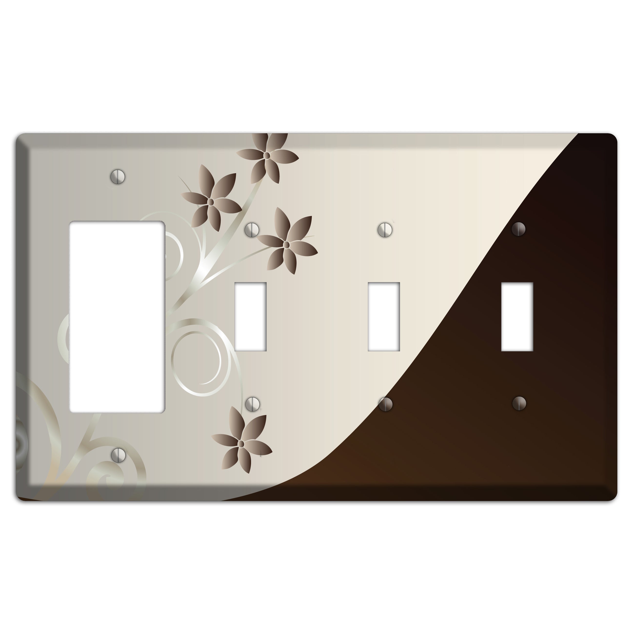 Grey Floral Swirl Sprig Rocker / 3 Toggle Wallplate