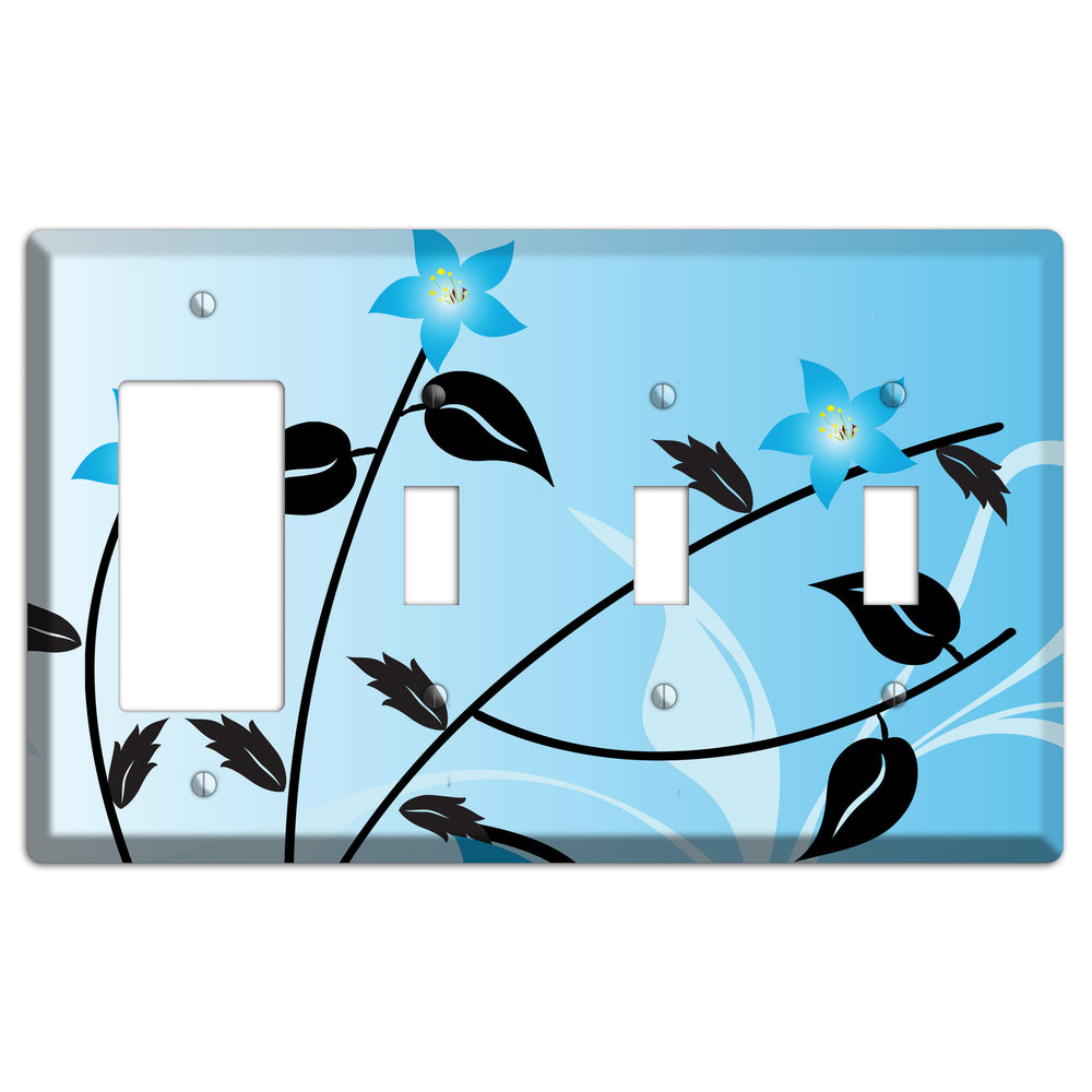 Blue Double Sprig Rocker / 3 Toggle Wallplate