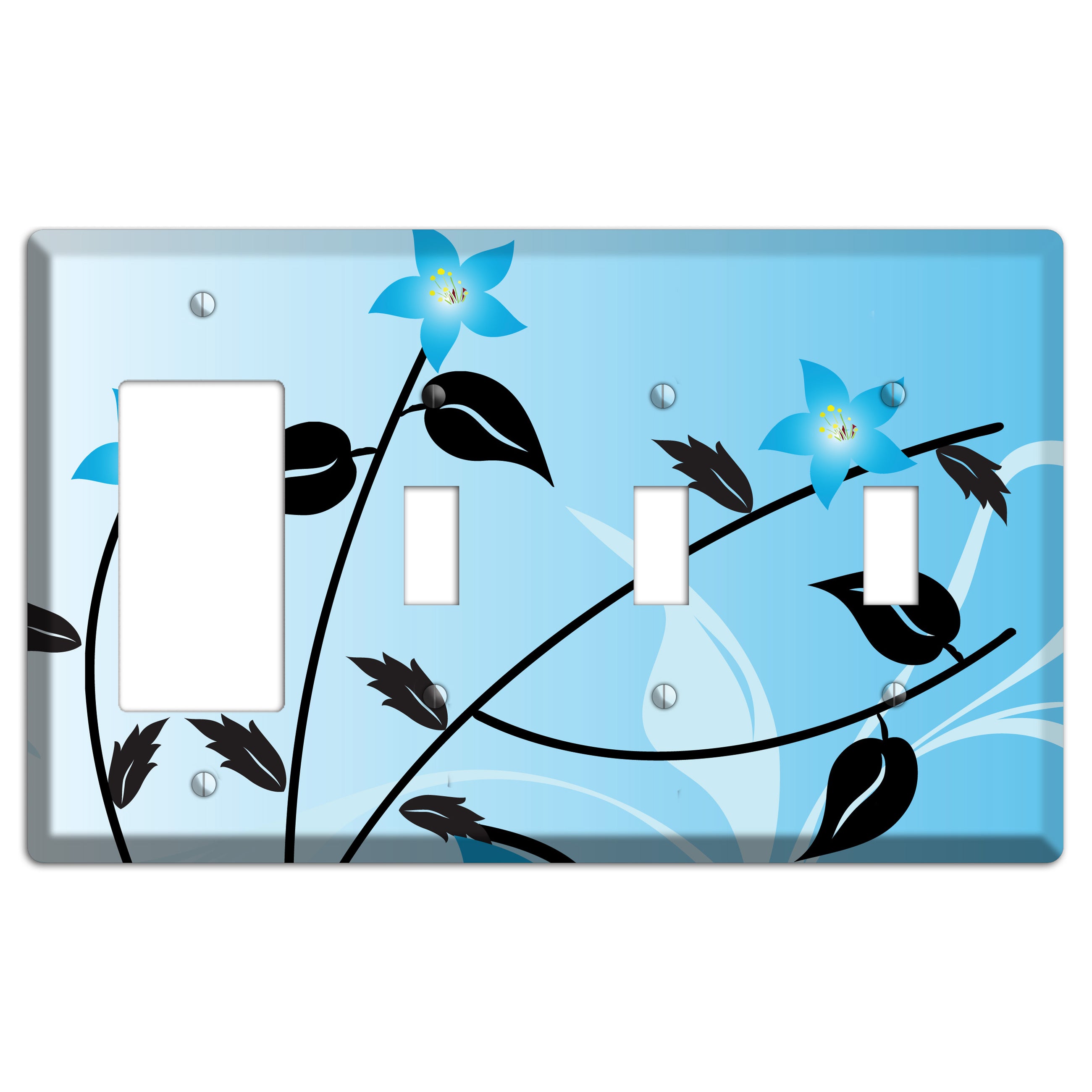 Blue Double Sprig Rocker / 3 Toggle Wallplate
