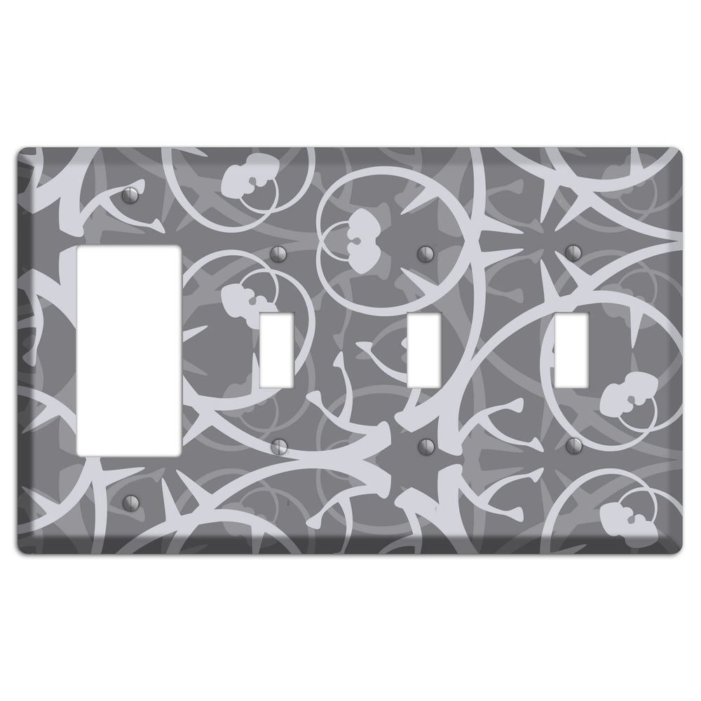 Grey Abstract Swirl Rocker / 3 Toggle Wallplate