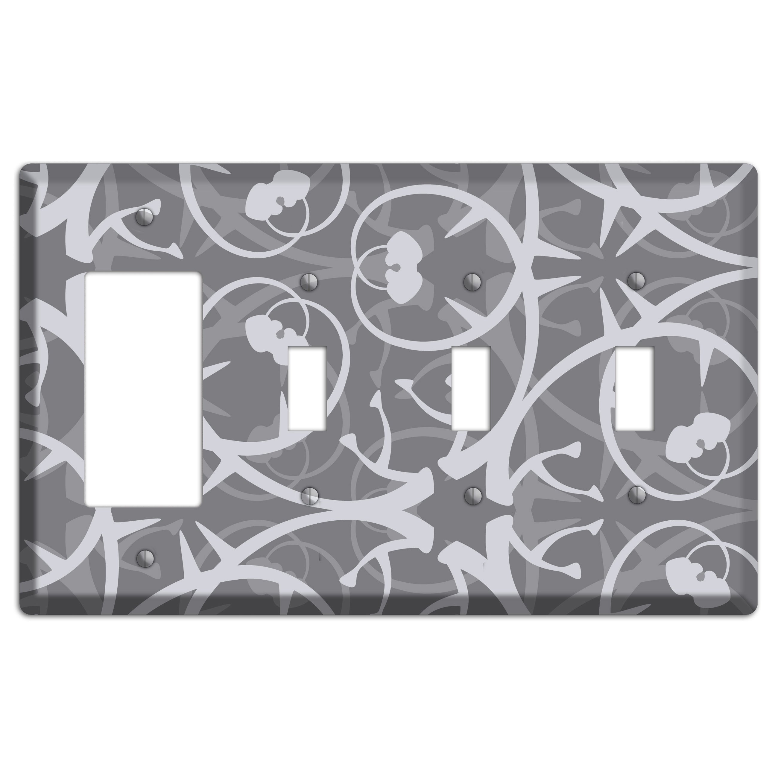 Grey Abstract Swirl Rocker / 3 Toggle Wallplate