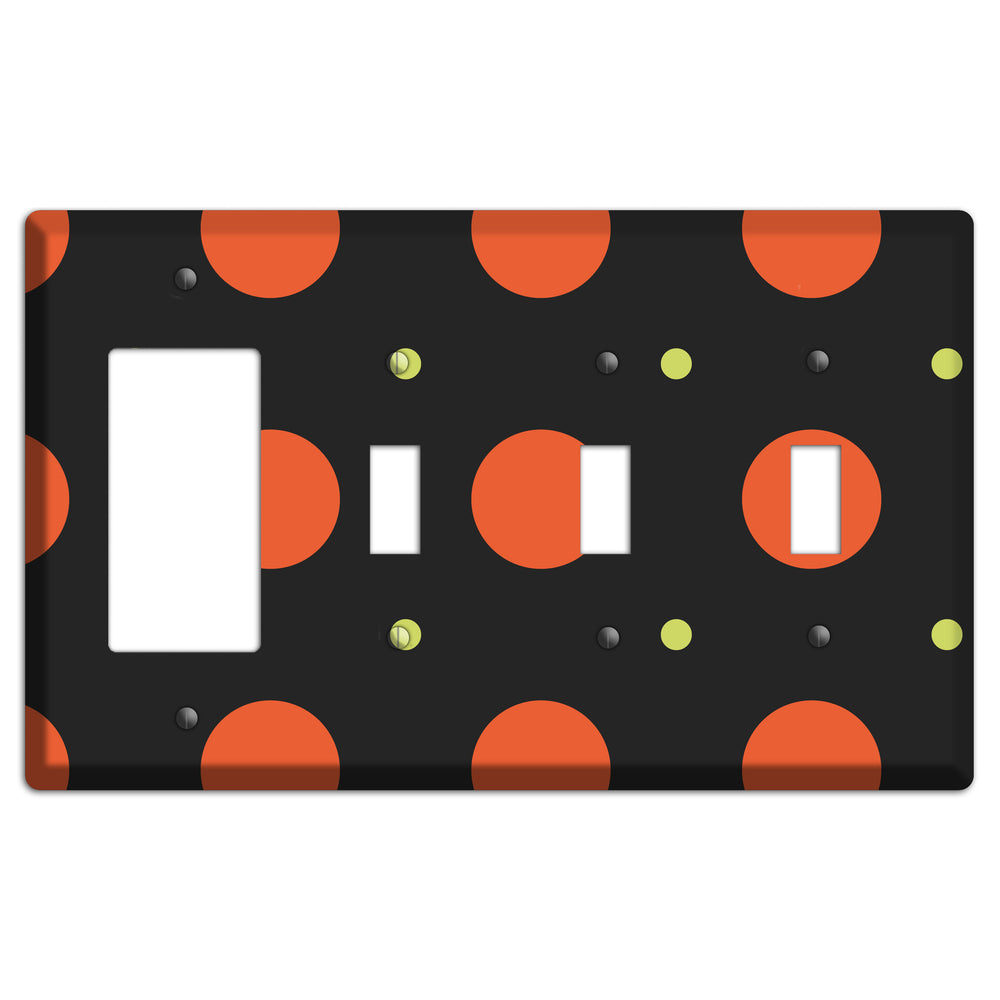Black wih Orange and Lime Multi Tiled Medium Dots Rocker / 3 Toggle Wallplate