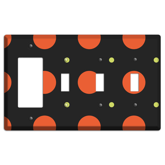Black wih Orange and Lime Multi Tiled Medium Dots Rocker / 3 Toggle Wallplate