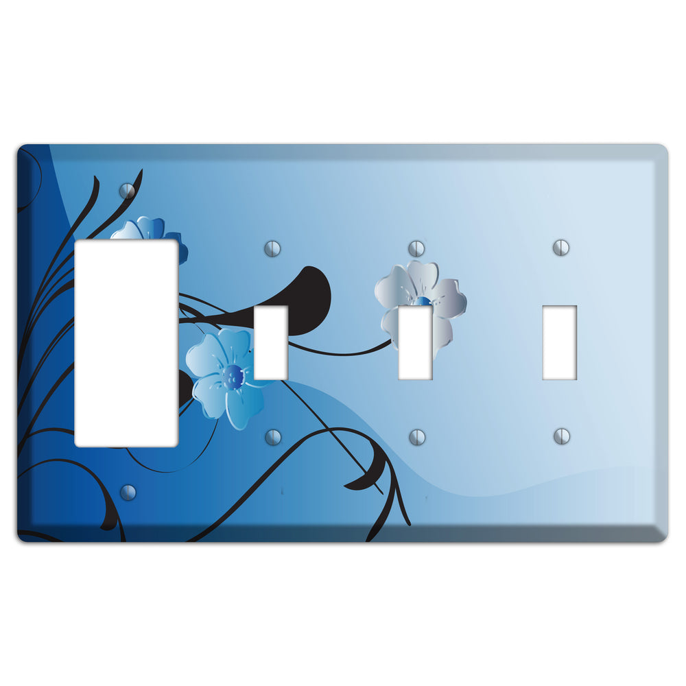 Blue Floral Sprig Rocker / 3 Toggle Wallplate