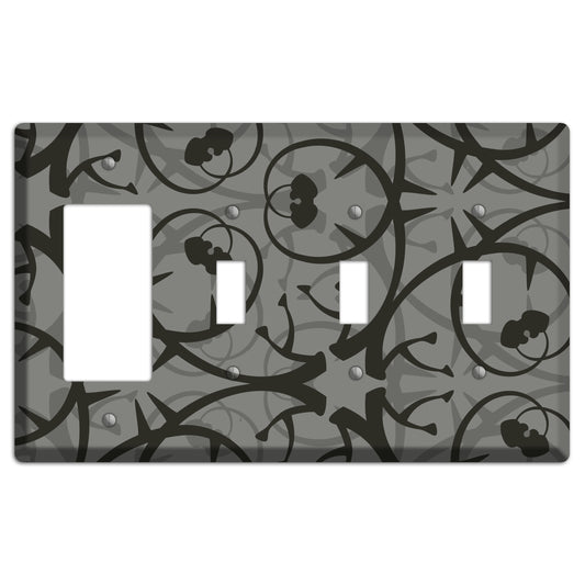Grey with Black Retro Sprig Rocker / 3 Toggle Wallplate