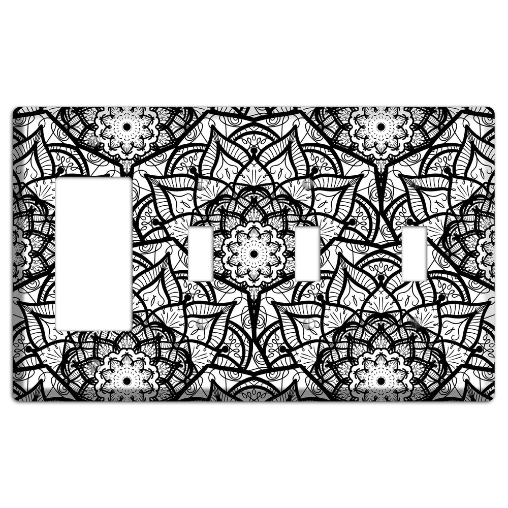 Mandala Black and White Style U Cover Plates Rocker / 3 Toggle Wallplate