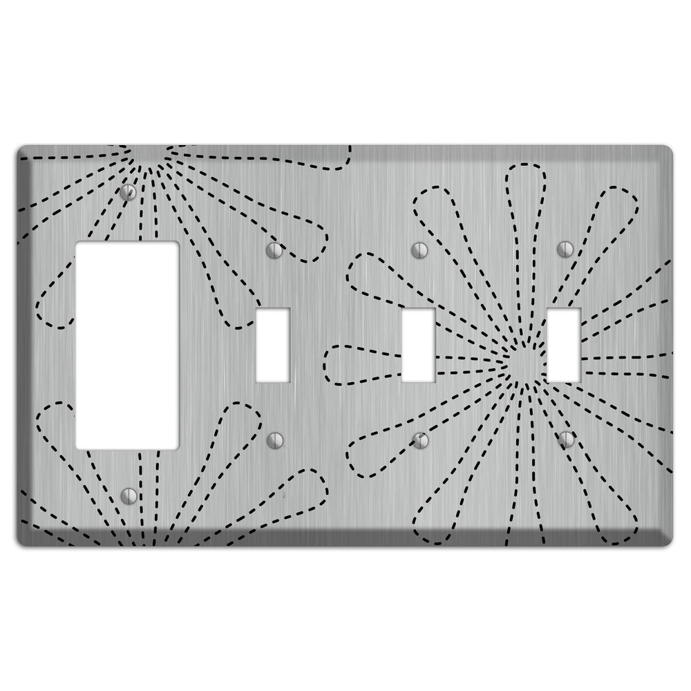 Retro Stipple Floral Stainless Steel Rocker / 3 Toggle Wallplate
