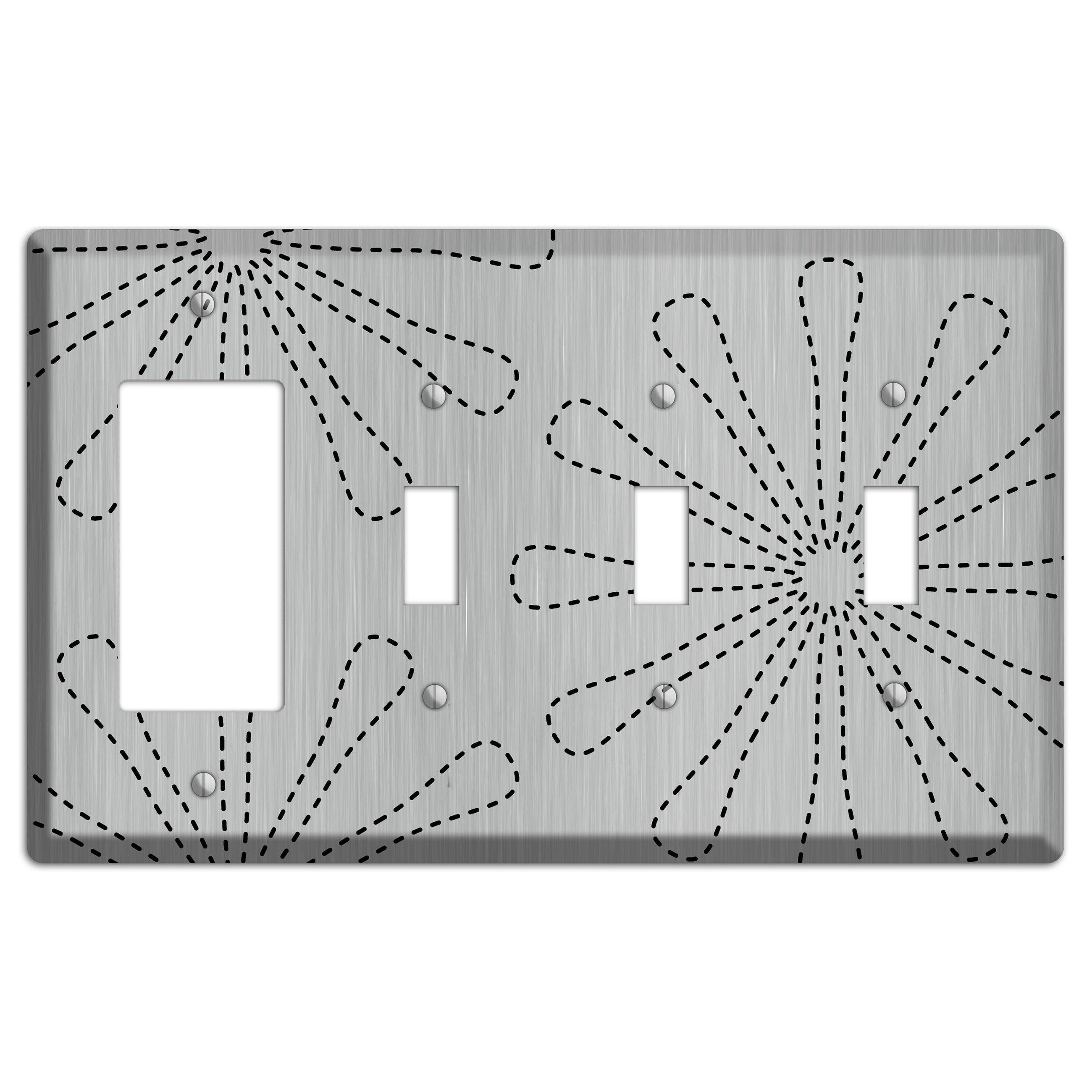 Retro Stipple Floral  Stainless Rocker / 3 Toggle Wallplate