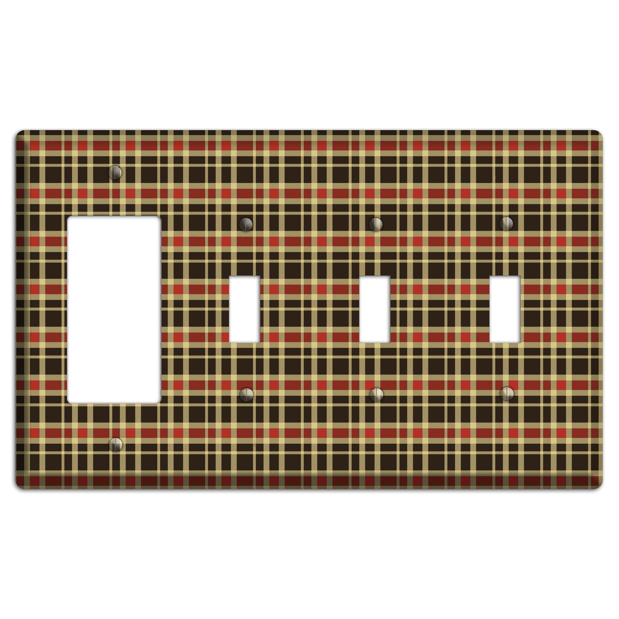 Maroon and Black Plaid Rocker / 3 Toggle Wallplate