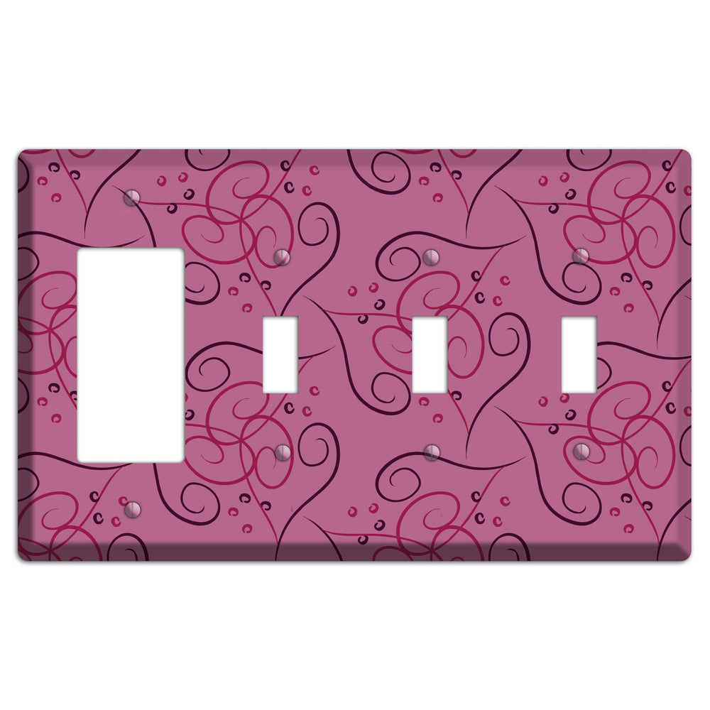 Pink Scroll Hearts Rocker / 3 Toggle Wallplate