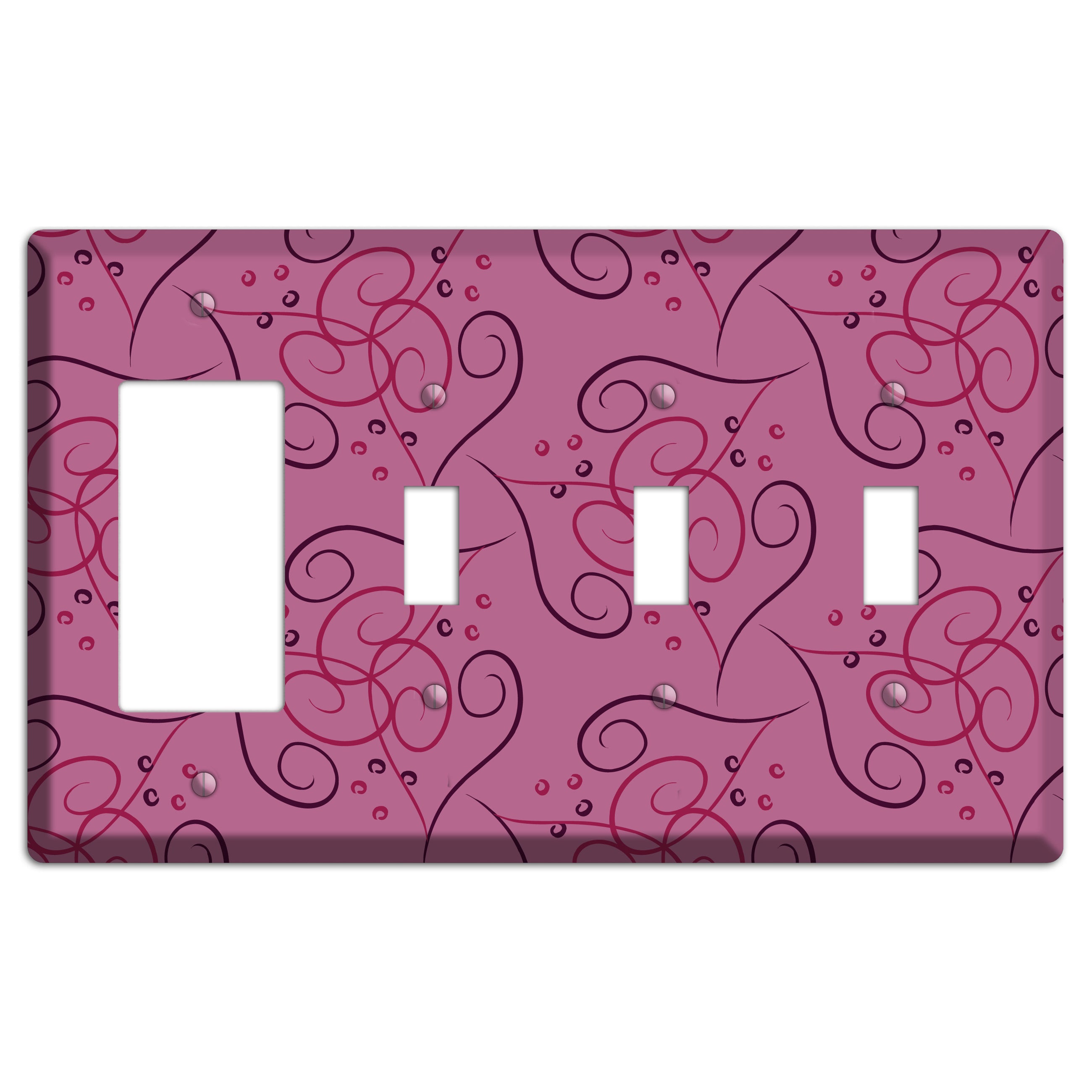 Pink Scroll Hearts Rocker / 3 Toggle Wallplate
