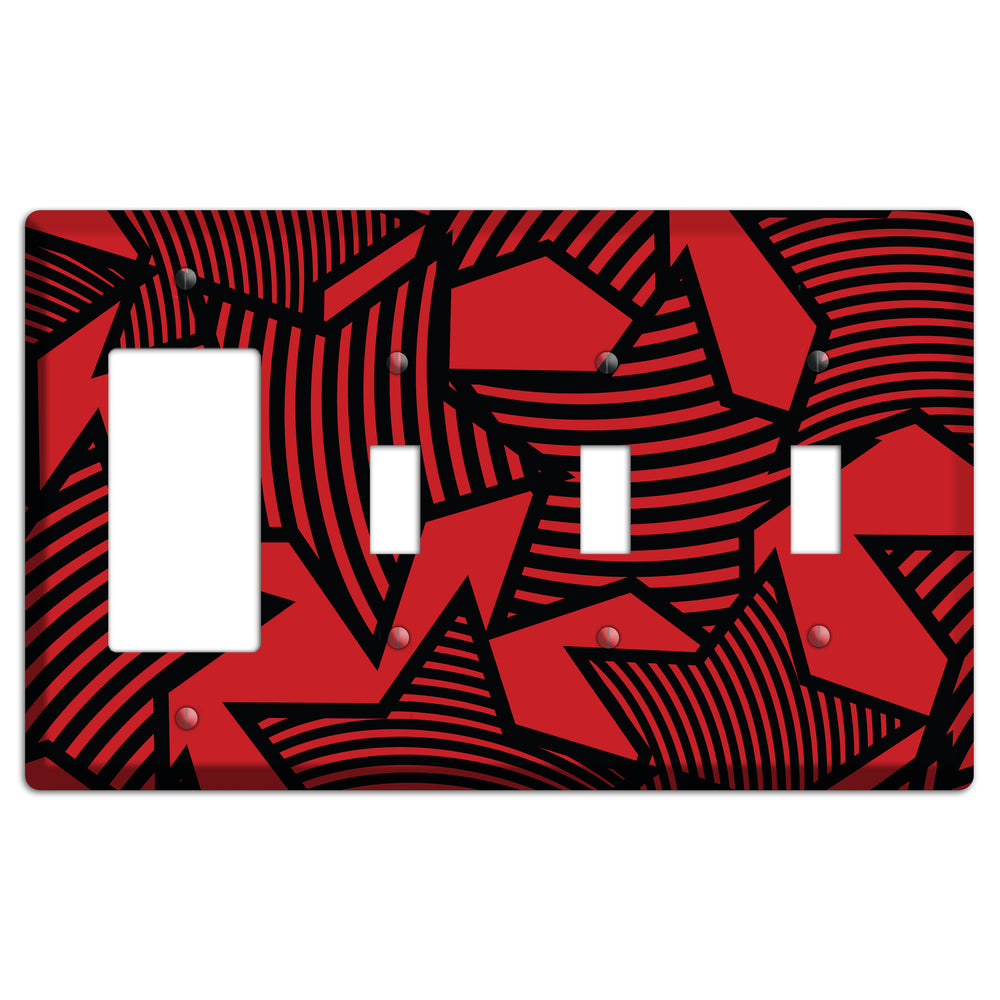 Red with Large Black Stars Rocker / 3 Toggle Wallplate