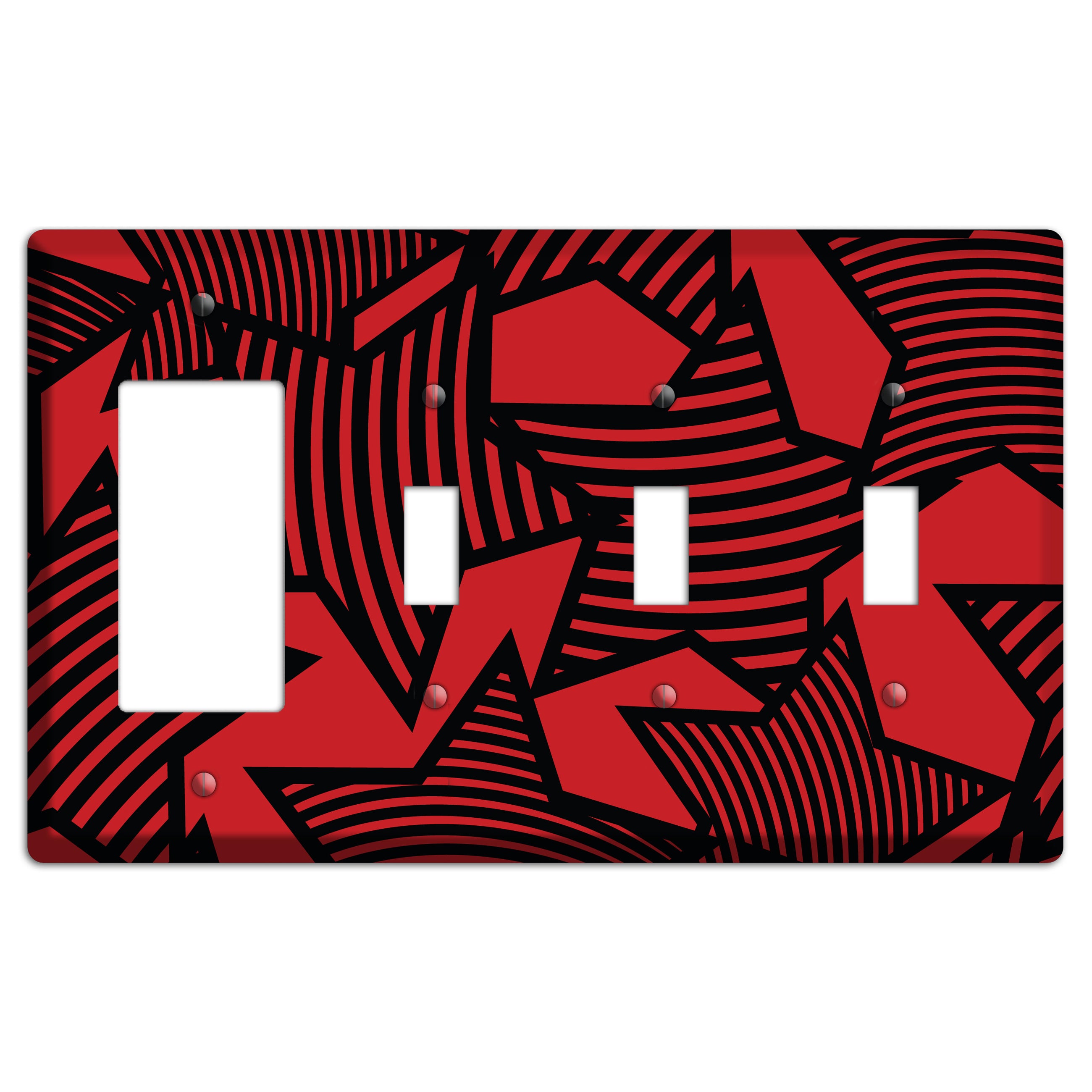 Red with Large Black Stars Rocker / 3 Toggle Wallplate