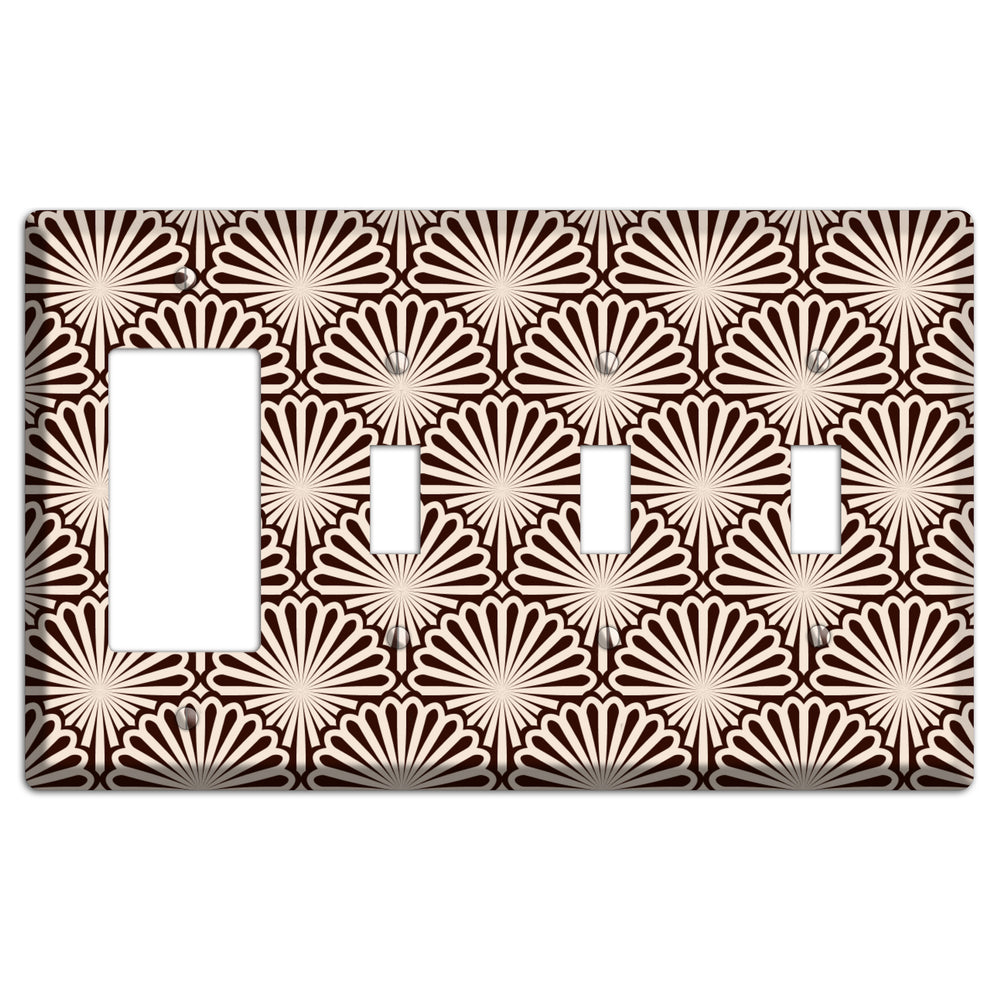 Black and White Deco Scallop Fans Rocker / 3 Toggle Wallplate