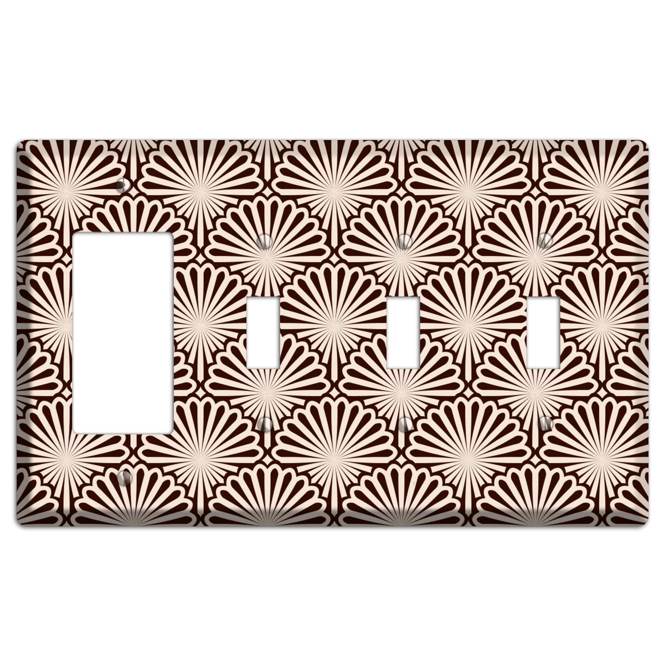 Black and White Deco Scallop Fans Rocker / 3 Toggle Wallplate