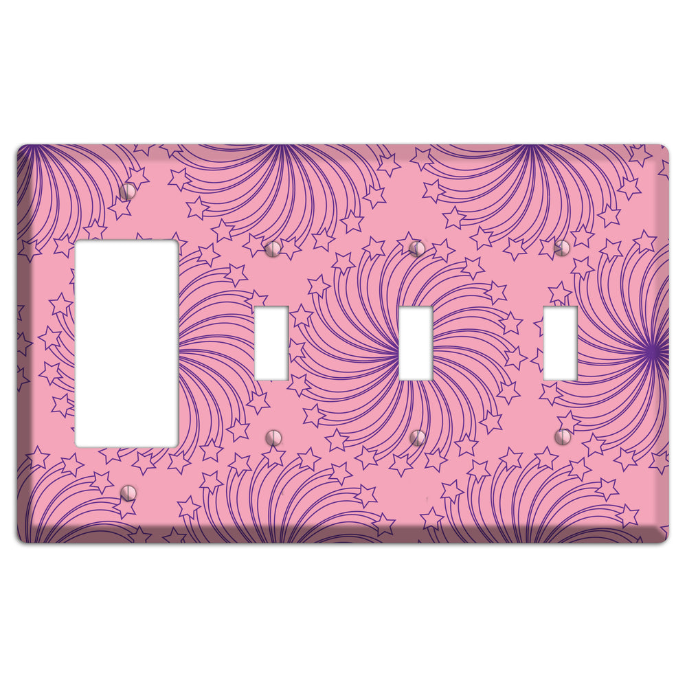 Pink with Purple Star Swirl Rocker / 3 Toggle Wallplate
