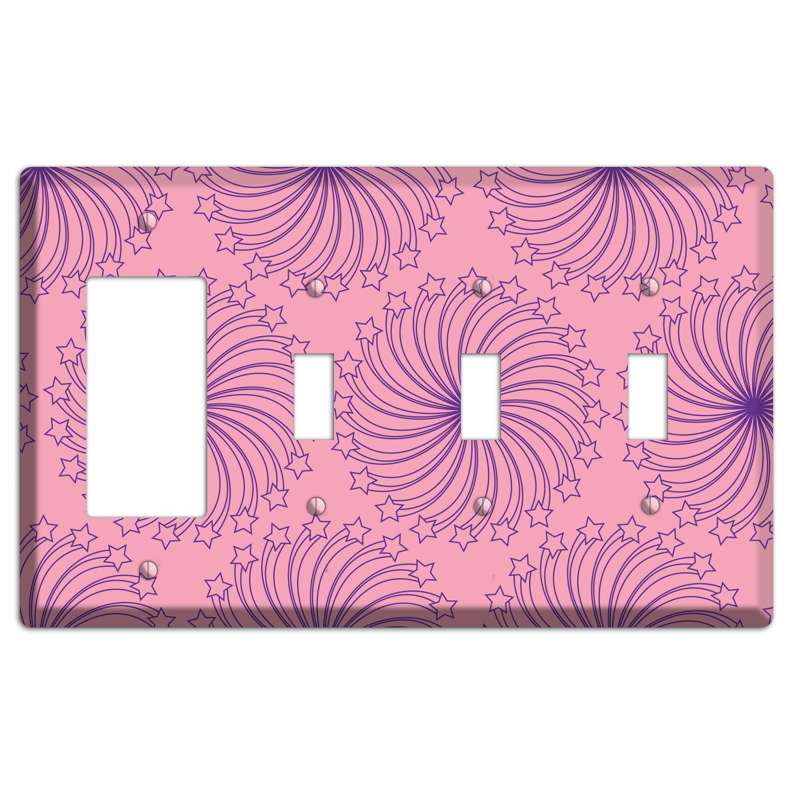 Pink with Purple Star Swirl Rocker / 3 Toggle Wallplate